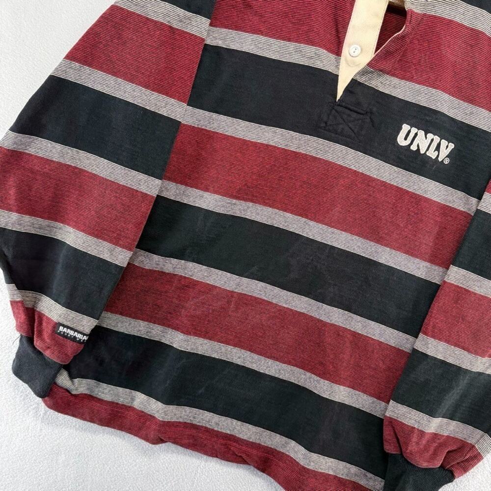 Vintage UNLV Rugby Shirt Men's XL Black Red Heavyweight Embroidered Barbarian - Picture 2 of 11